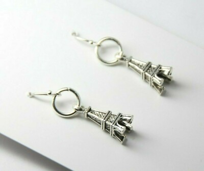 #ad Eiffel Tower Paris Charm Earrings .925 sterling silver hooks pewter Charms $7.24
