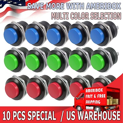 #ad 10 PCS 16mm Push Button Switch Non Lock Momentary Open Round 2 Pins Metal $6.95
