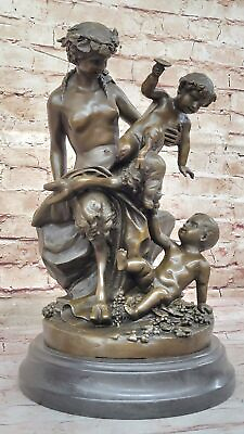 #ad Clodion Signed Bronze: Female Satyr with Baby Satyr Mythical Artwork Figure Sale $474.50