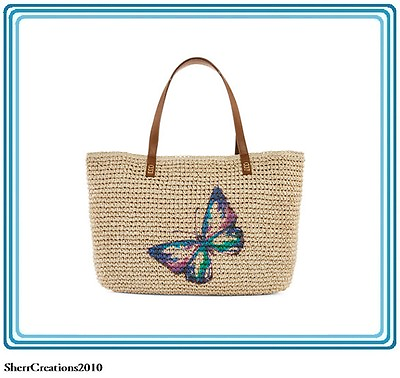#ad NWT Straw Studios Graphic Straw Tote Beach Travel Bag Shopper Butterfly #441 $49.99