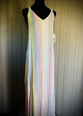 #ad NEW Billabong Sky High Maxi Dress Cover Up Beach Pool Pastel Rainbow Open Back L $26.00