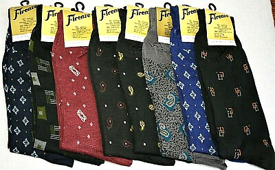 #ad 8 Pair Firenze Mens Dead Stock Dads Dress Socks Fits10 13 Shoe New Nos 1980s ST5 $39.99