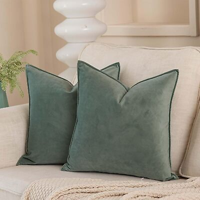 #ad JUSPURBET Sage Decorative Velvet Throw Pillow Covers 18x18 18 x 18 Inch $29.46
