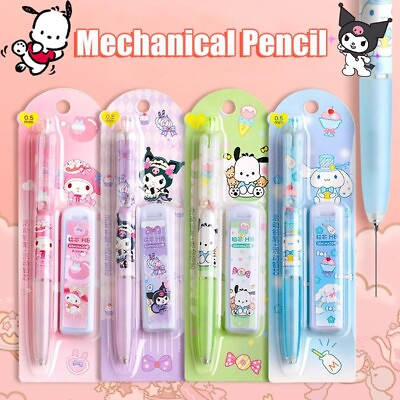 #ad Sanrio 4 Pencils Led Pencil .5 mm w Refills Kuromi Melody Pochacco Cinnamoroll $12.99