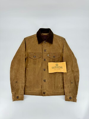 #ad Levi#x27;s x Filson Waxed Tin Oil Cloth Tan Type III Trucker Jacket Small USA Coat $575.00
