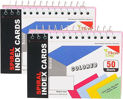#ad 2 Pack Spiral Bound Colored Index Card Book 3quot; x 5quot; 50 count Ruled Perforated $8.79