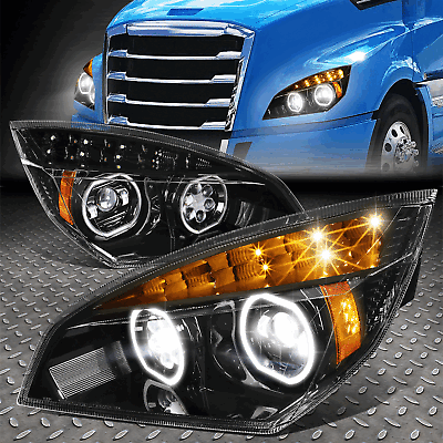 #ad LED HALO DRLSIGNAL FOR 18 21 FREIGHTLINER CASCADIA PROJECTOR HEADLIGHTS BLACK $512.99