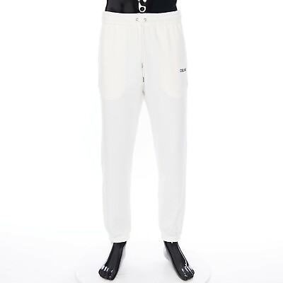 #ad CELINE 690$ White Cotton Fleece Track Pants Logo Embroidery Loose Fit $392.00