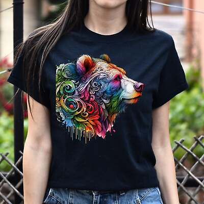 #ad Bear colorful artistic Unisex T shirt Black Navy Dark Heather $24.99