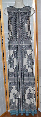 #ad NEW Maggy London Aqua Blackamp;Camel Jersey Knit Maxi Dress Sz. 12 $34.99