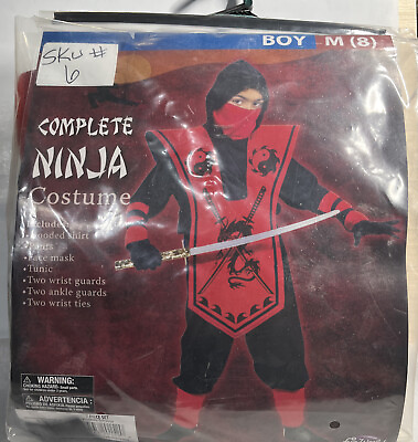 #ad Red Ninja Halloween Costume 7 Piece Set Size 8 10 Unisex Girl Boy NWT $20.35