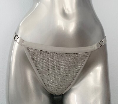 #ad Victorias Secret Luxe Lingerie New O Ring Shine Silver Chain Brazilian Panty M $21.74