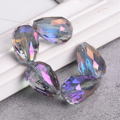 #ad 5pcs Big Teardrop Faceted 24x17mm Crystal Glass Loose Beads for Jewelry Making $5.88