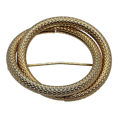 #ad Vintage Gold Tone Rhinestone Rope Circle Brooch Pin $9.99