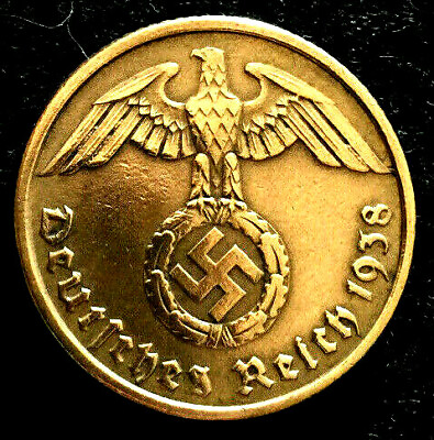 #ad Rare Old WW2 German 10 Reichspfennig High Grade Coin Aluminum Bronze Authentic $17.50