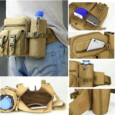 #ad Tactical Fanny Pack with Detachable Water Bottle Holder Pouch Military Waist Bag $13.99