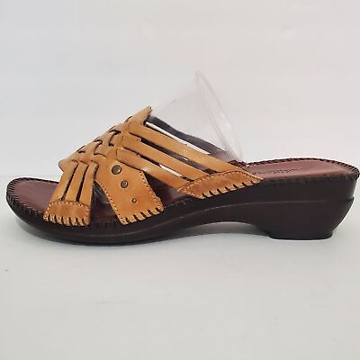 #ad Auditions Tango tan leather braided top slide wedge heel sandal. 10W. NWOB $14.00