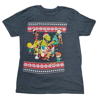 Nickelodeon 2018 Ren Stimpy Rugrats Hey Arnold Christmas Holiday Shirt Mens L $13.99