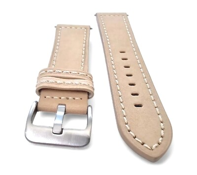 #ad Premium Suede Watch Strap Band Nubuck Leather Lined 20mm 22mm 24mm Khaki Beige GBP 15.95