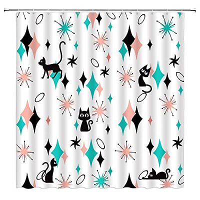 #ad Mid Century Modern Cat Shower Curtain 1950s 1960s Abstract Bathroom Curtain $23.99