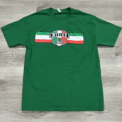 #ad AAA Mens T Shirt Large L Mexico Logo Short Sleeve Green Cotton Bandera Mexicana $5.98