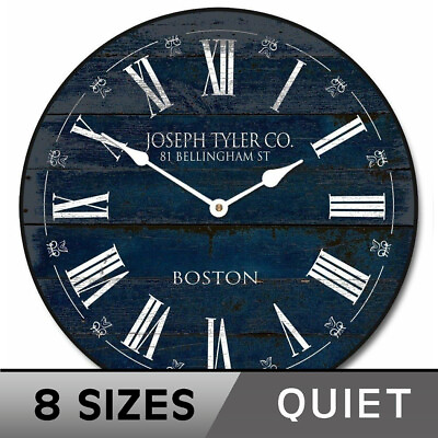 #ad Barnwood Navy Blue Wall Clock Whisper Quiet Comes in 8 Sizes $149.98