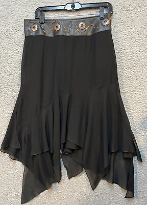 #ad Morena Rosa Black Uneven Hem Skirt Women’s Size Medium Embossed Waistline $13.49