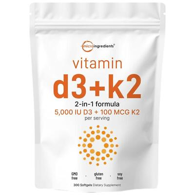 #ad Micro Ingredients Vitamin D3 5000 IU with K2 100 mcg 300 Soft Gels $24.50
