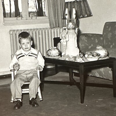 #ad VINTAGE PHOTO Kid with Easter Decorations Germany Holiday 1953 Original Snapshot $8.99