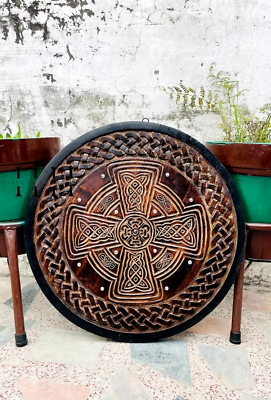 #ad Viking Hand Carved Wooden Warrior Shield Cosplay amp; Wall Decor Shield Battle 24quot; $125.00