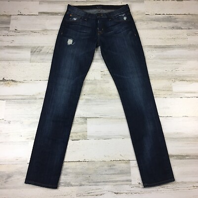 #ad Hudson Womens Jeans 27 Skinny Dark Wash Distressed Mid Rise Whiskered $16.99
