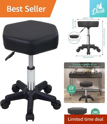 #ad Adjustable Rolling Stool with Wheels Hexagon Shape Spa Salon Massage Black $59.84