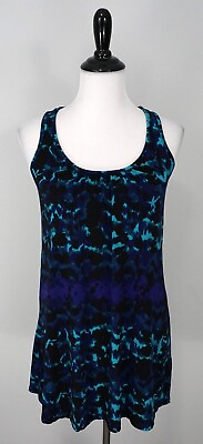 #ad ONE CLOTHING Blue Black Sleeveless Tunic Tank Top Shirt Size Small $14.99