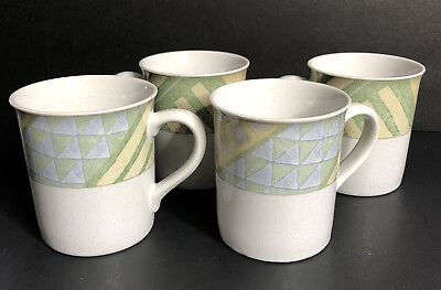 #ad Studio Nova Mikasa TRIVIA Mugs HG294 Green Dots Stripes Geometric Set of 4 $9.37