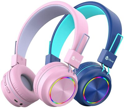 #ad 2 Pack iClever BTH03 Kids Wireless Headphones Colorful Lights Headphones $37.58