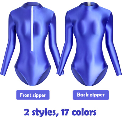 #ad Women Sexy Japan Swimwear Zipper Shiny Glossy Tight Swimsuit Long sleeves Jersey $37.99