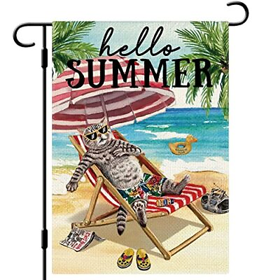 #ad Summer Cat Garden Flag Hello Summer Garden Flag 12x18 Inch Vertical Double $12.29