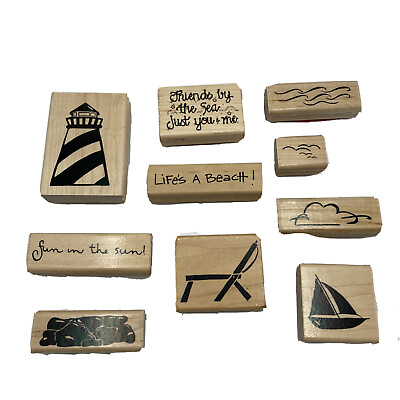 Lot Of 10 Ocean Beach Coast Lighthouse Boat Sky Rubber Stamps $27.98