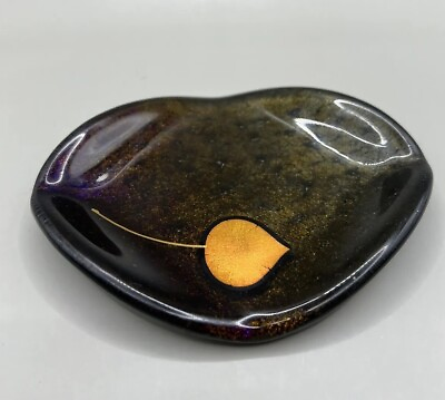 #ad David Danna Cuin Fused Art Glass Dichroic Aspen Leaf Dish Iridescent Signed $19.95