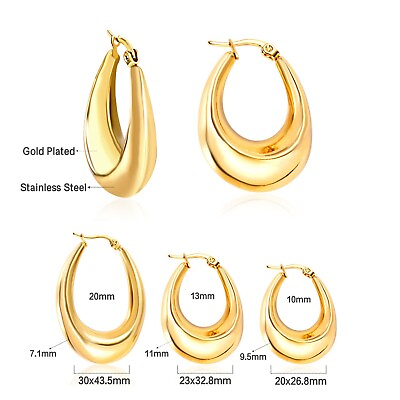 #ad Vera Hoop Earrings Oval Hoop Earrings Chunky Gold Hoop Earrings Vintage Style $24.47