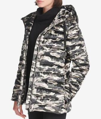 #ad MSRP $189 Dkny Camo Print Velvet Puffer Jacket Camo Green Size Small $96.29