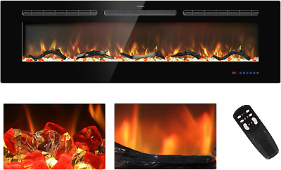#ad 60 Inches Electric Fireplace Inserts Recessed and Wall Mounted Fireplace Heater $317.99