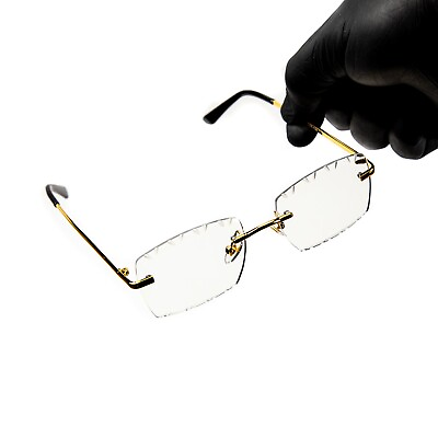 #ad #ad Men#x27;s Vintage Gold Frame Rimless Luxury Gem Cut Clear Lens Glasses $19.99