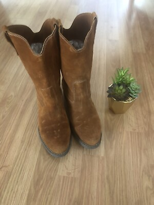 #ad Honchos Boots Brown Suede Leather Boots Men#x27;s Size 8.5 Soft Boots Oil Resistant $74.99