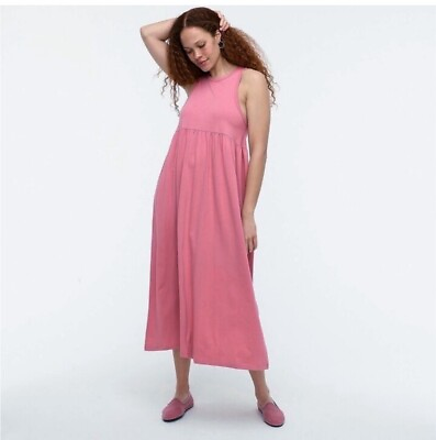 #ad J. Crew Knit Cutaway Maxi Tank Dress Womens Size Small S Rose Pink AY835 NWOT $49.00