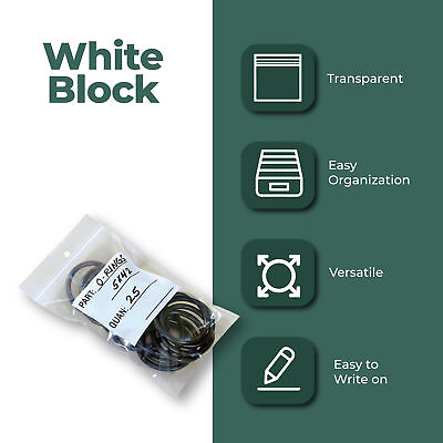 #ad 9quot; x 12quot; Plastic Parts Bags Reclosable Zip Seal w White Block 4 Mil 1000 CS $159.47