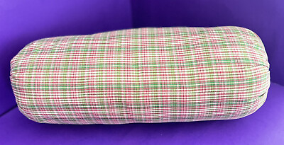 #ad Decorative Neck Roll Pillow Green Pink Plaid Buttons Preppy SALE $15.00