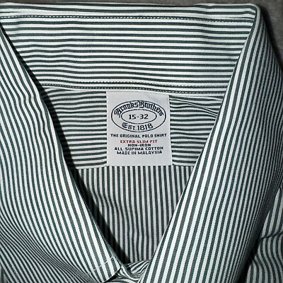 #ad Brooks Brothers Dress Shirt Mens Sz 15 32 Green Slim Fit Non Iron Formal $16.97