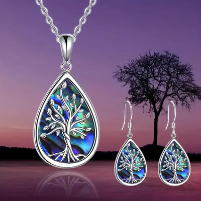#ad 3pcs Tree Of Life Waterdrop Pendant Necklace Earrings Set Birthdays Holiday Gift $15.98