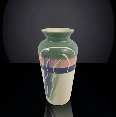 #ad Vintage 80#x27;s Vohann of California Ceramic Flower Vase Post Modern Abstract Wave $45.00